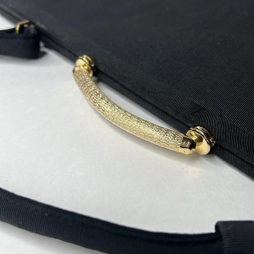 1960’s Black Large Structured Crepe Polyester Kisslock Handbag